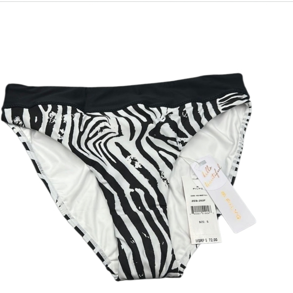 NWT PilyQ PQ Swim Black Gwen Chain Top Zebra High Waist Bikini Set Small - Picture 7 of 12